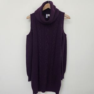 ALGA Women's Purple Open Shoulder Cowl Neck Long Sleeve Dress Sweater Size S